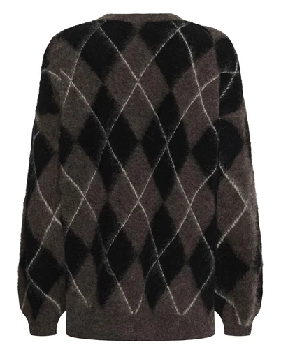 Gestuz - GZSida Multi Long Pullover Strik - Black/Chestnut/Ivory